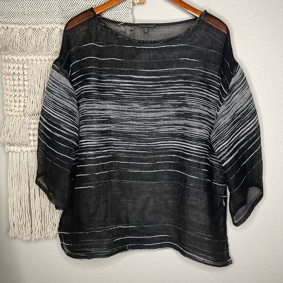 Eileen Fisher Half Sleeve Illusion Mesh Top Medium - Picture 2 of 11